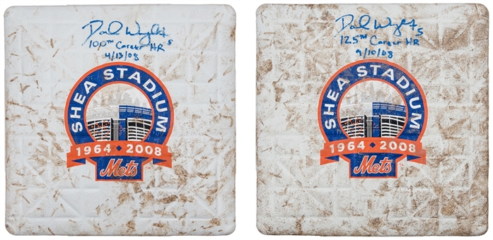 Lot of (2) 2008 David Wright Game Used, Signed & Inscribed New York Mets 3rd Bases Used For Career Home Runs #100 & #125 (MLB Authenticated)
